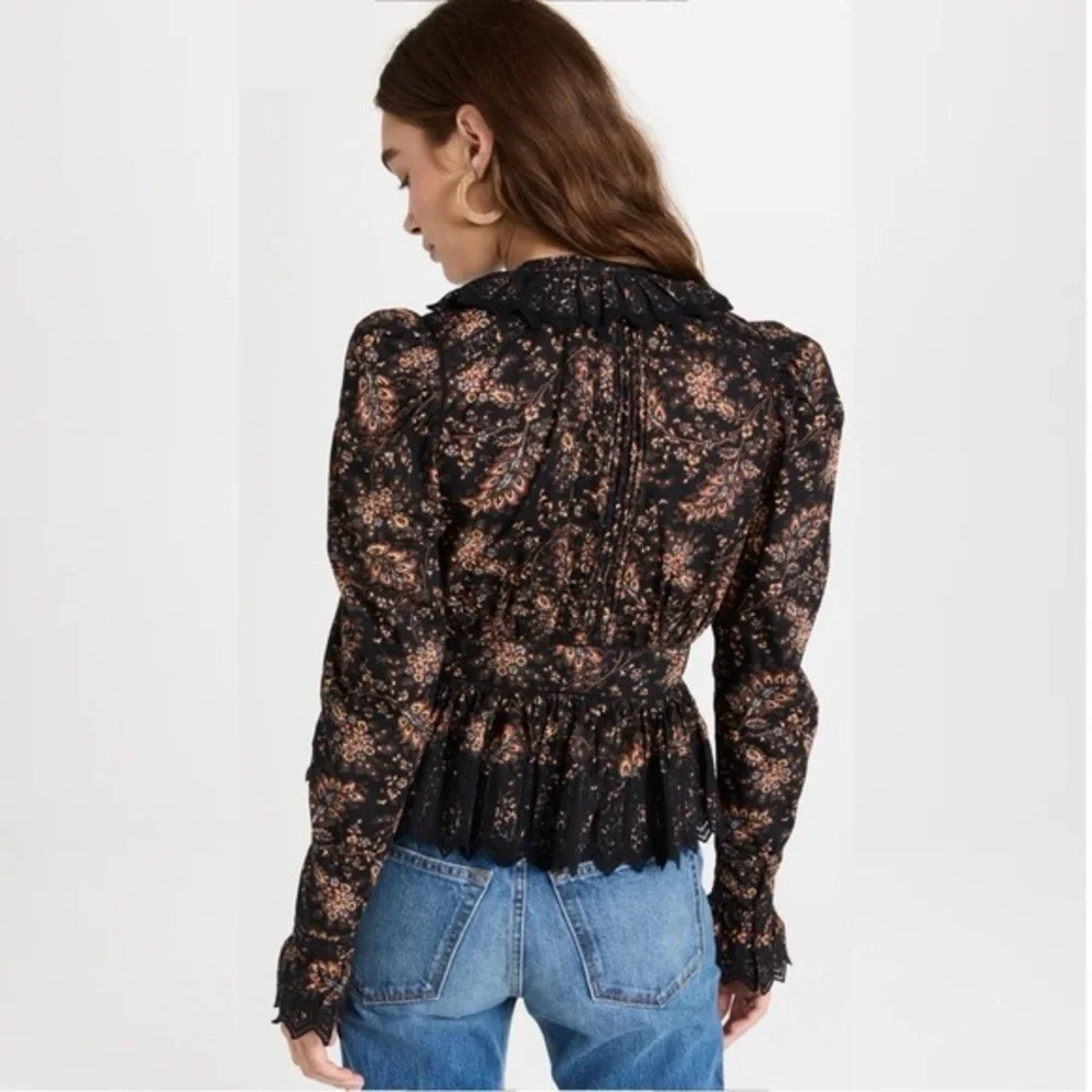 NWT ULLA JOHNSON Brigitte Puff Sleeve Peplum Blouse in Minuit Floral Print - Picture 3 of 12